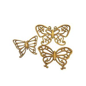 Set Of 3 Vintage Homco Gold Butterfly Wall Hangings